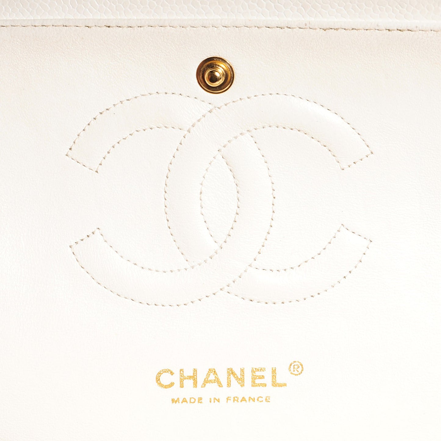 Caviar Quilted Medium Double Flap White