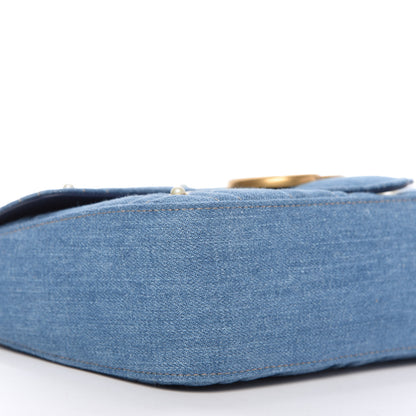 Gucci Denim Matelasse Pearl Studded Small GG Marmont Shoulder Bag Blue 6 of 10