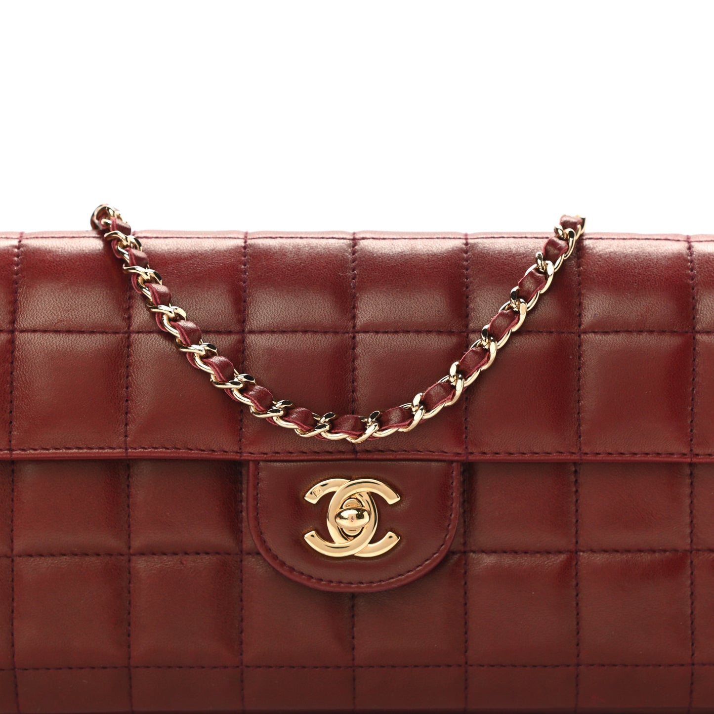 Lambskin East West Chocolate Bar Flap Bordeaux