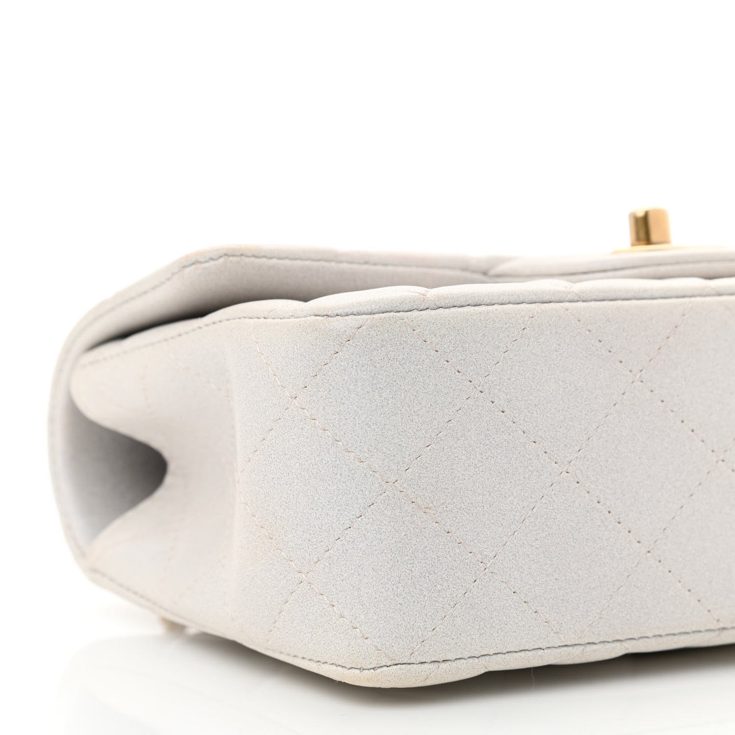 Iridescent Lambskin Quilted Mini Top Handle Rectangular Flap White