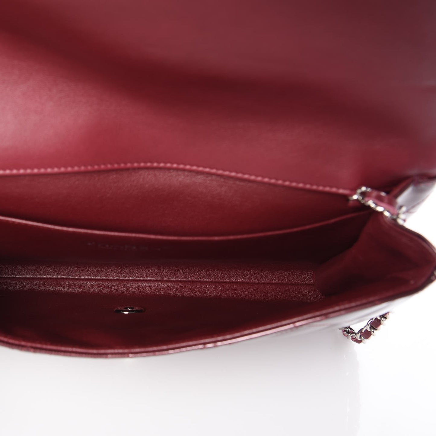 Striated Patent Quilted Clutch With Chain Flap Bordeaux