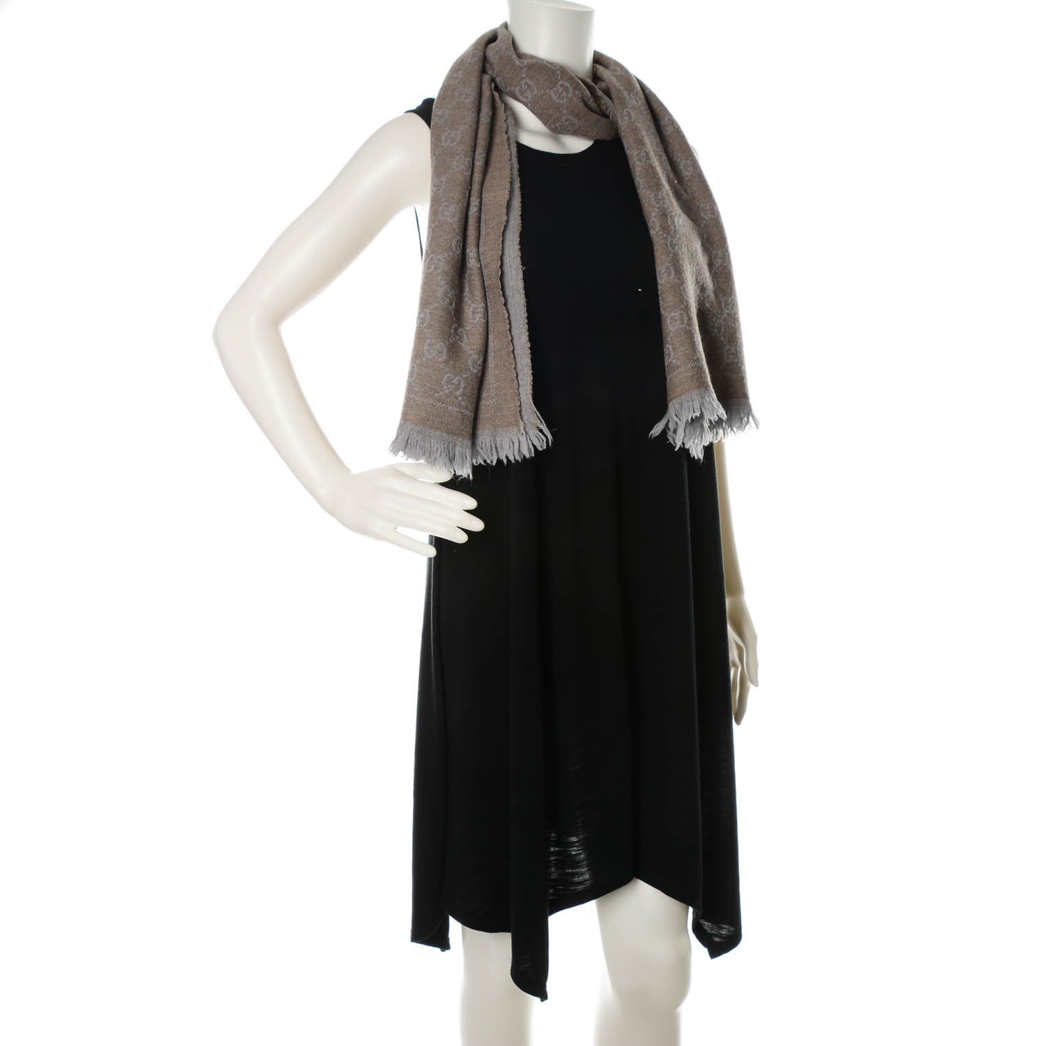 Gucci Wool Monogram Fringe Scarf Gray 2 of 4