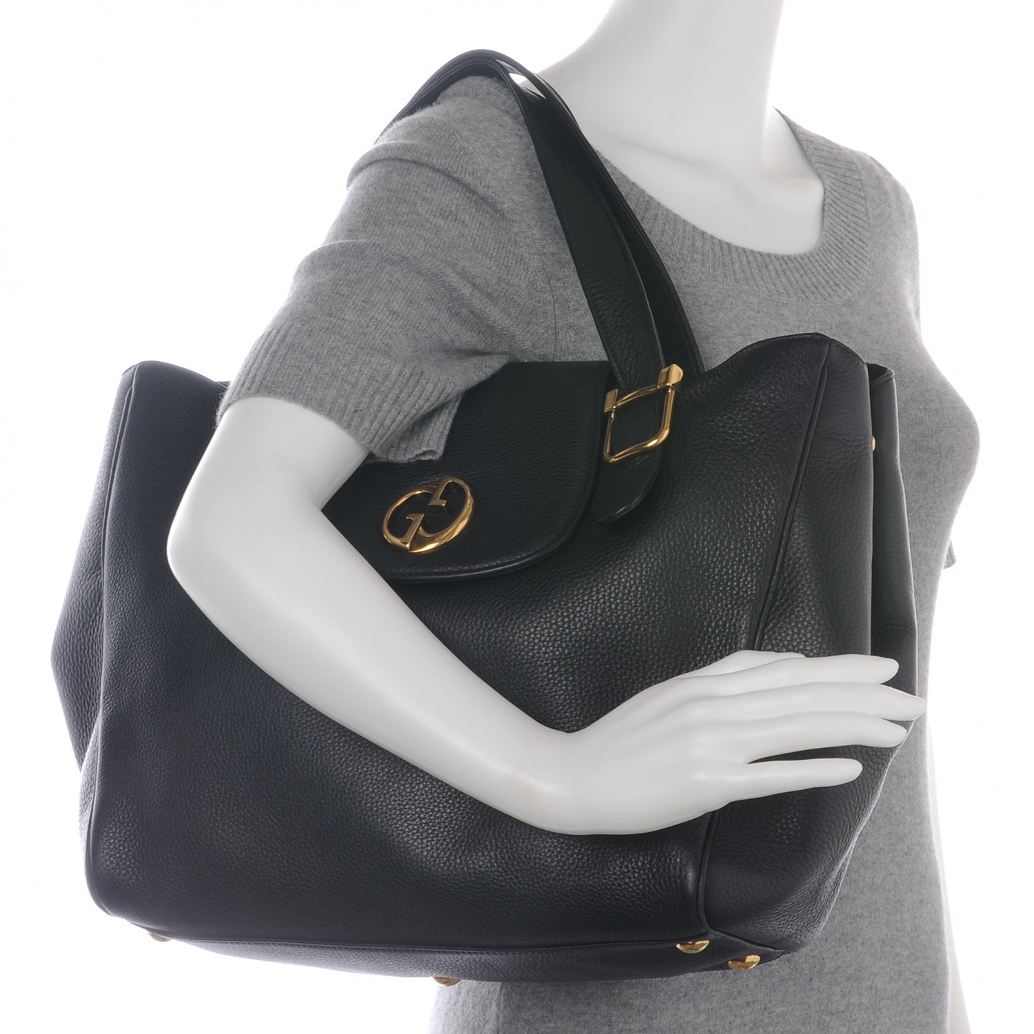 Gucci Pebbled Calfskin Medium 1973 Tote Black 2 of 8