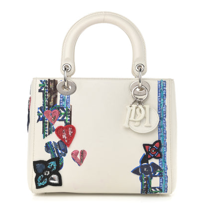 Christian Dior Smooth Calfskin Embroidered Medium Lady Dior White Multicolor 1 of 14