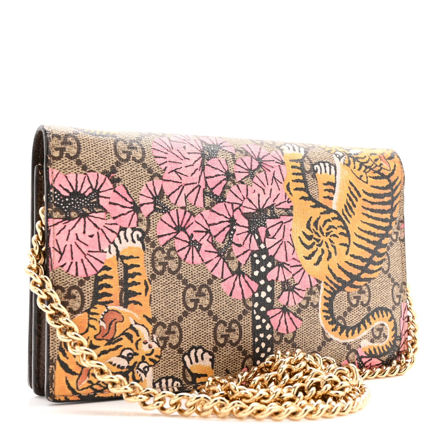 Gucci GG Supreme Monogram Bengal Chain Wallet Beige Pink 3 of 13