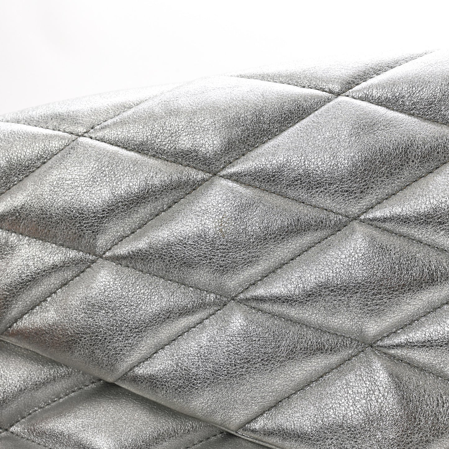 Metallic Lambskin Quilted Sade Puffer Envelope Clutch Argento