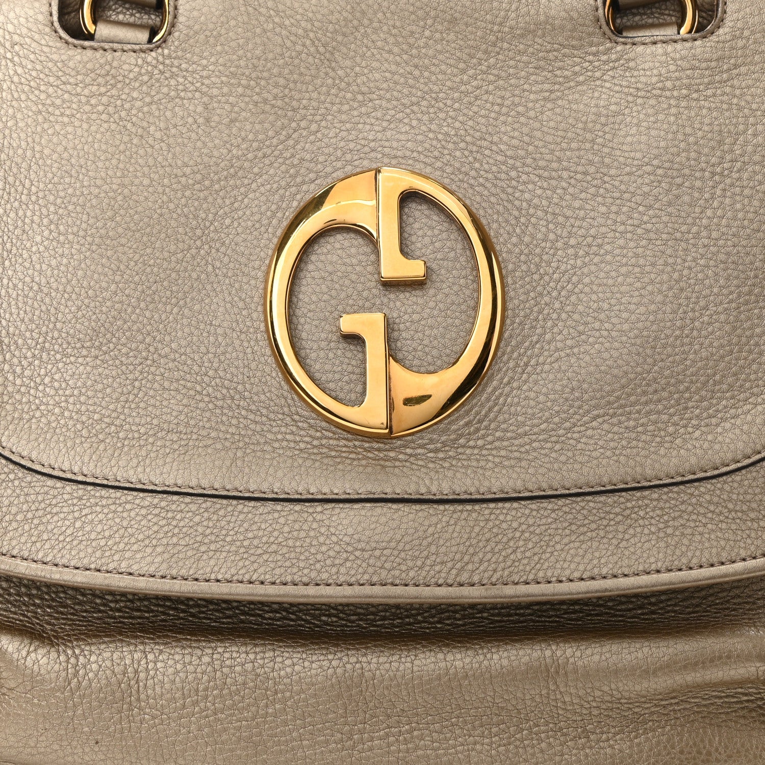 Gucci Metallic Pebbled Calfskin Medium 1973 Top Handle Satchel Golden Beige 10 of 18