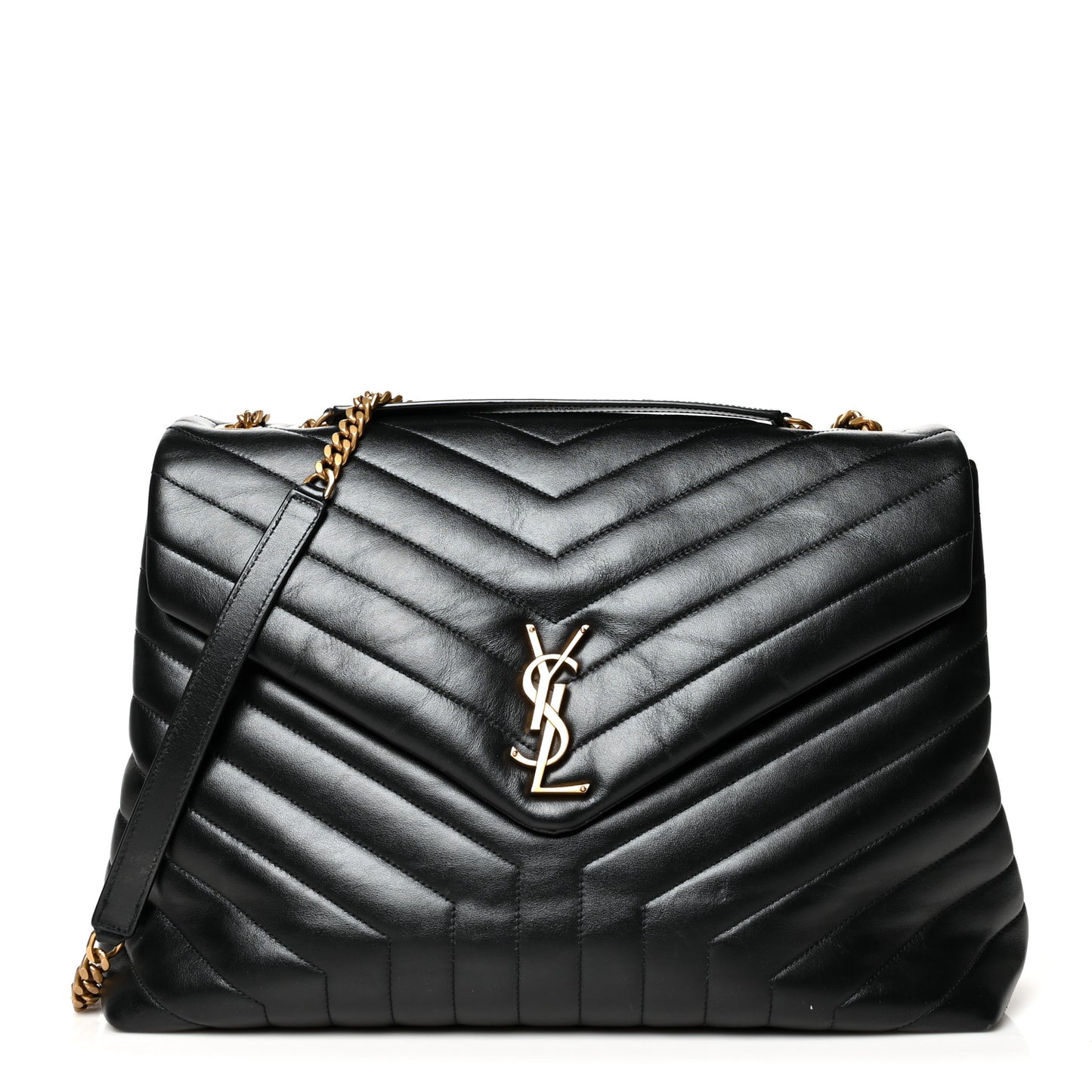 Calfskin Y Quilted Monogram Large Loulou Chain Satchel Black