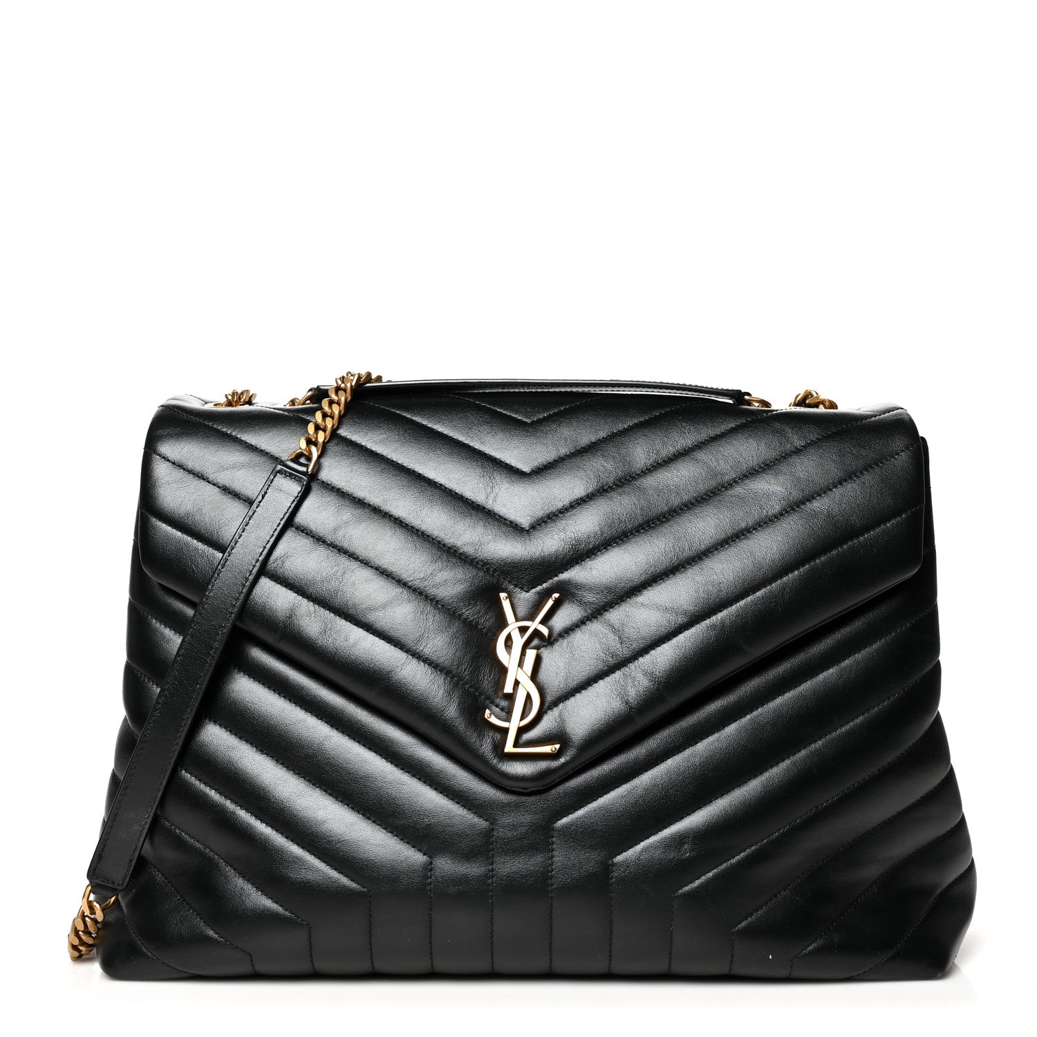 Saint Laurent Calfskin Y Quilted Monogram Large Loulou Chain Satchel Black 1 of 11