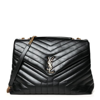 Saint Laurent Calfskin Y Quilted Monogram Large Loulou Chain Satchel Black 1 of 11