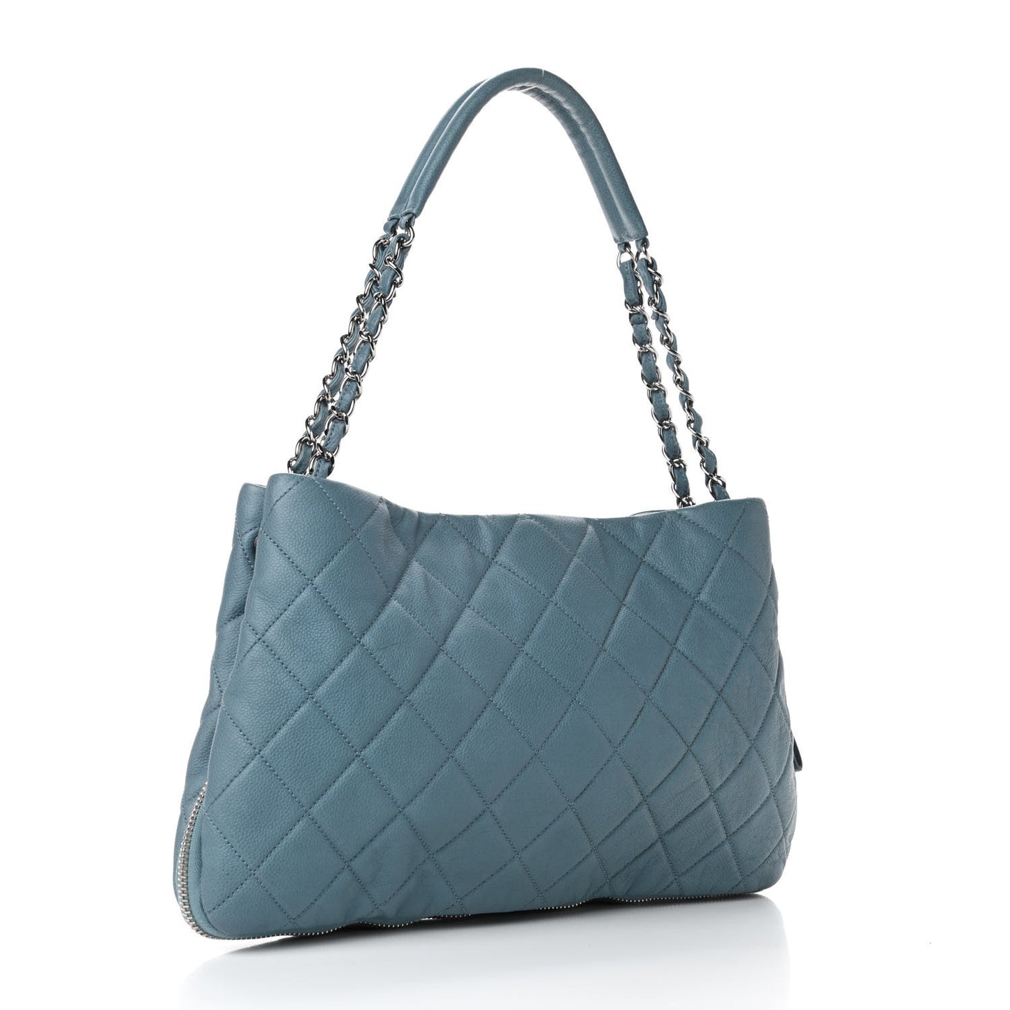 Caviar Quilted Expandable Zip Shoulder Bag Blue