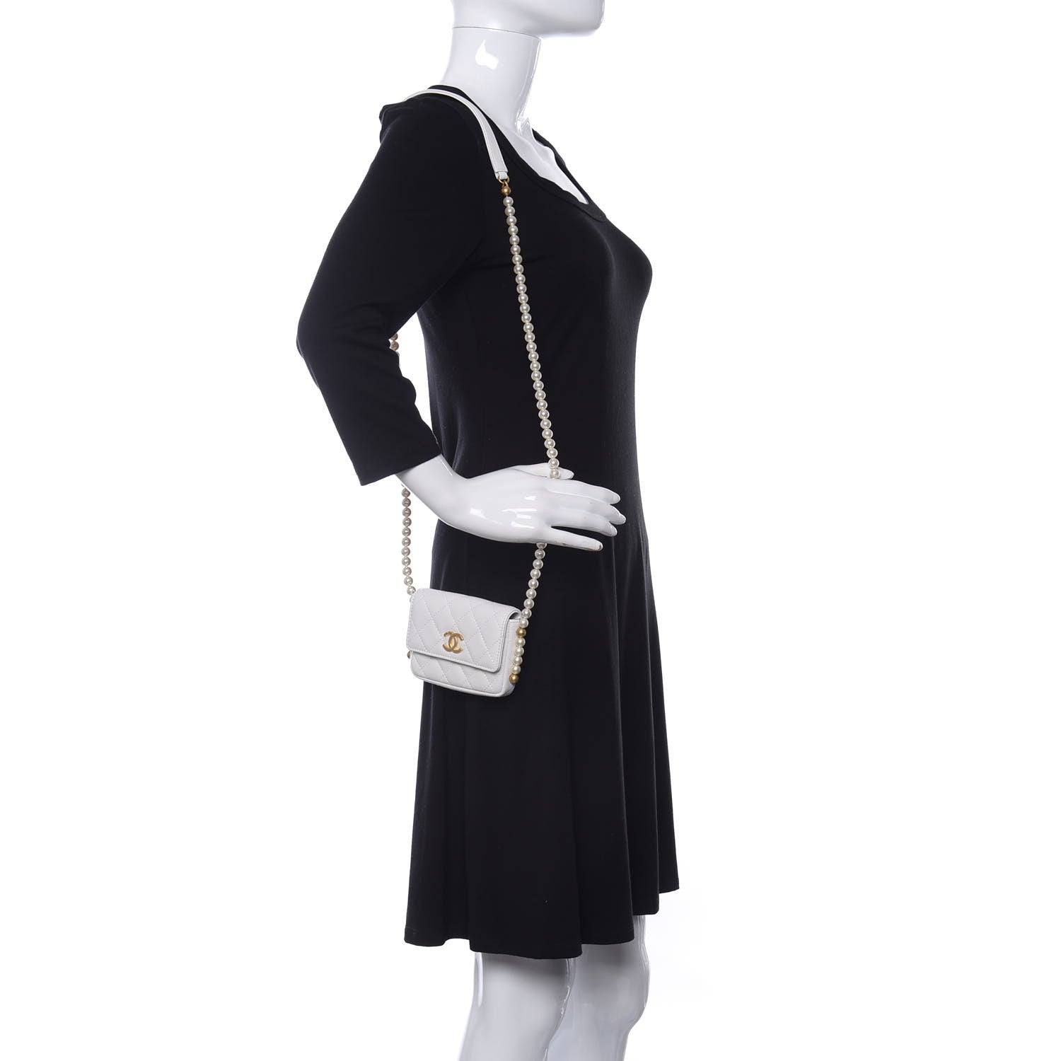Chanel Calfskin Quilted About Pearls Card Holder Flap With Chain White 2 of 12