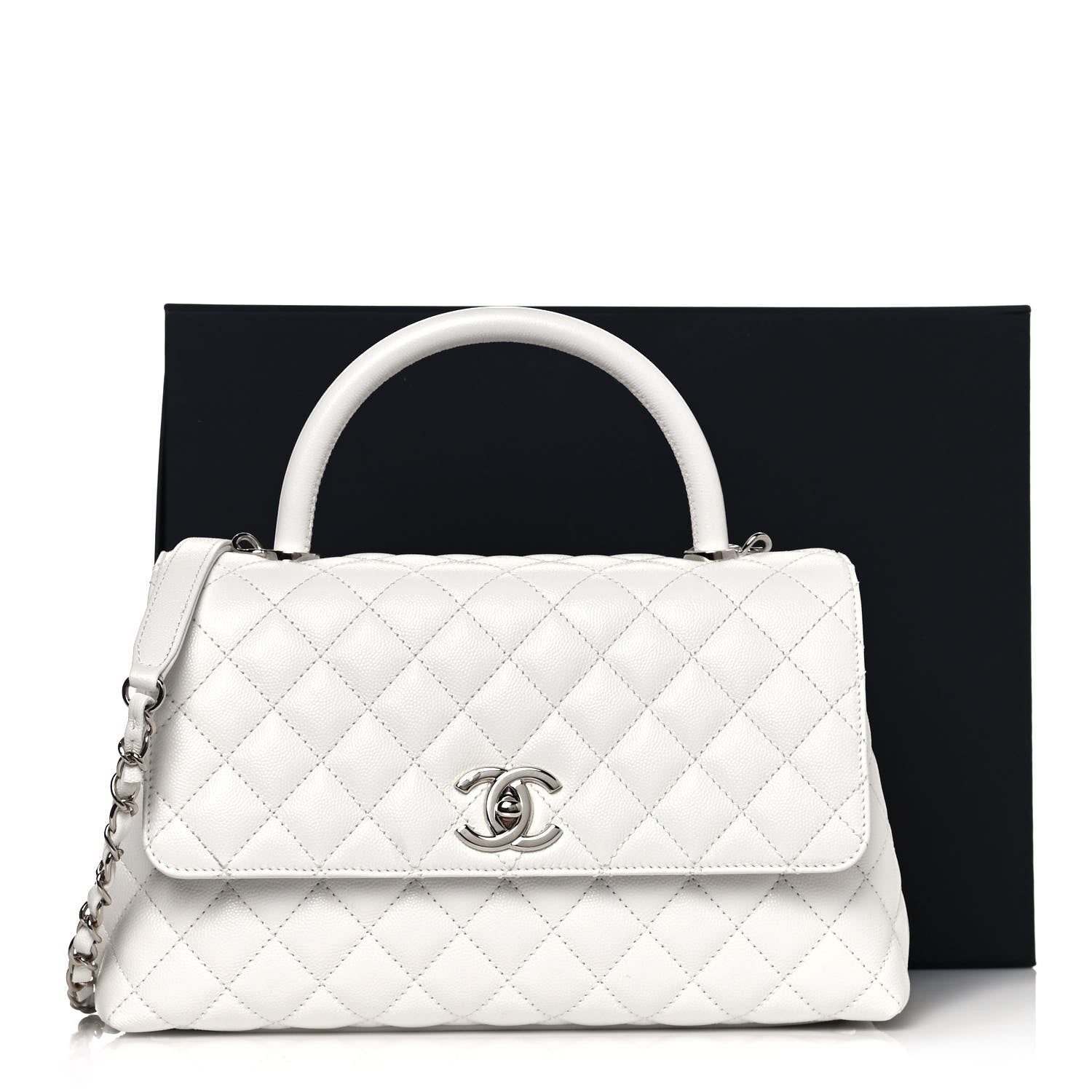 Chanel Caviar Quilted Small Coco Handle Flap White 14 of 14