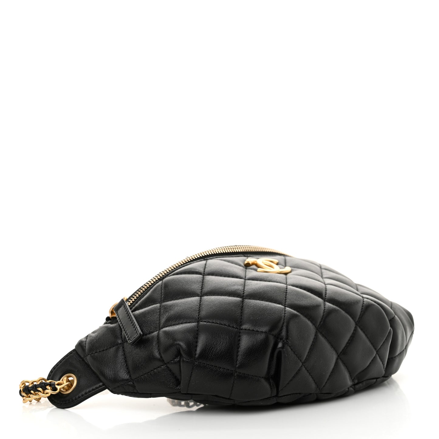 Shiny Lambskin Quilted Belt Bag Black