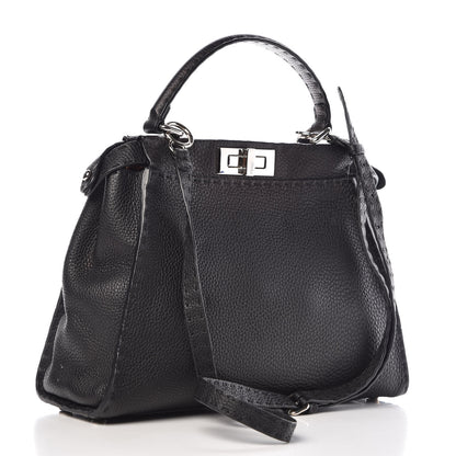 Fendi Cuoio Romano Selleria Bi-Color Medium Peekaboo Iconic Satchel Black Mou 4 of 11