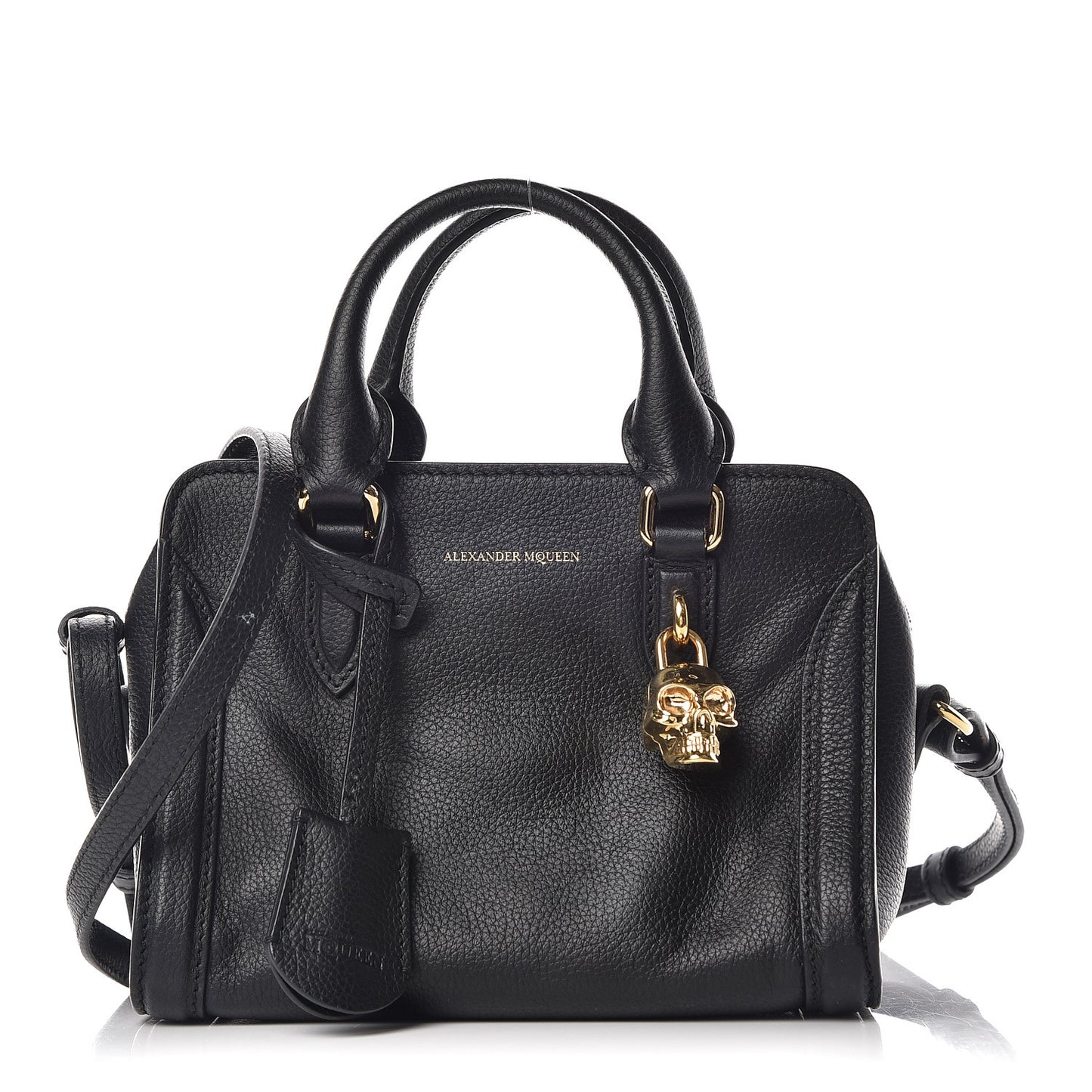 Pebbled Calfskin Mini Padlock Tote Black