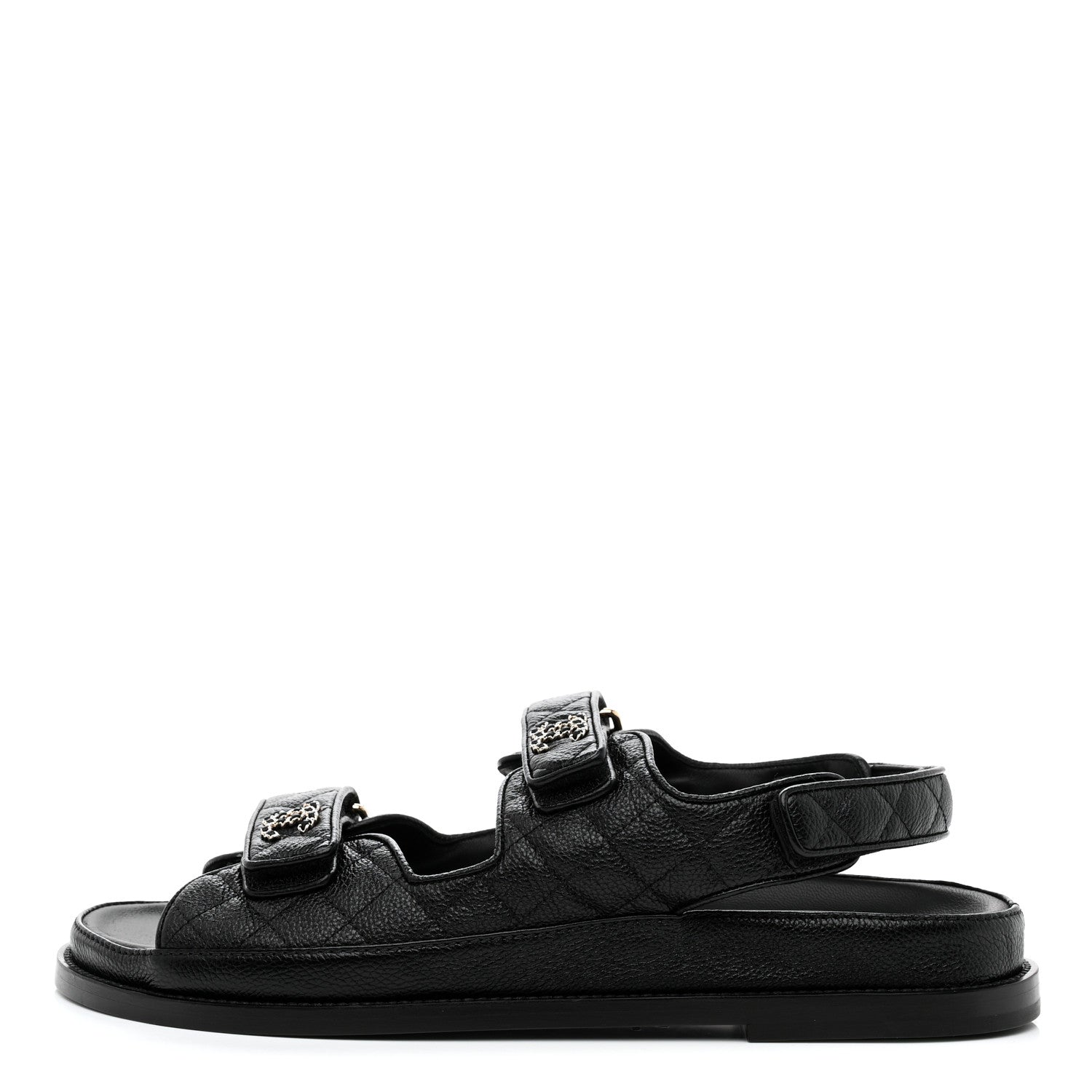 Chanel Grained Calfskin Velcro Dad Sandals 41.5 Black 1 of 9