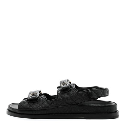 Chanel Grained Calfskin Velcro Dad Sandals 41.5 Black 1 of 9