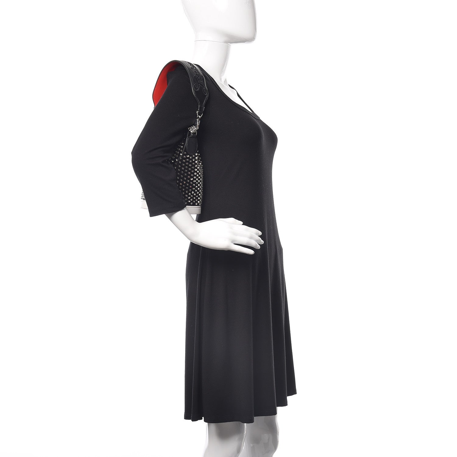 Christian Louboutin Silk Satin Calfskin Marie Jane Loubirun Studded Bucket Black Silver 2 of 7