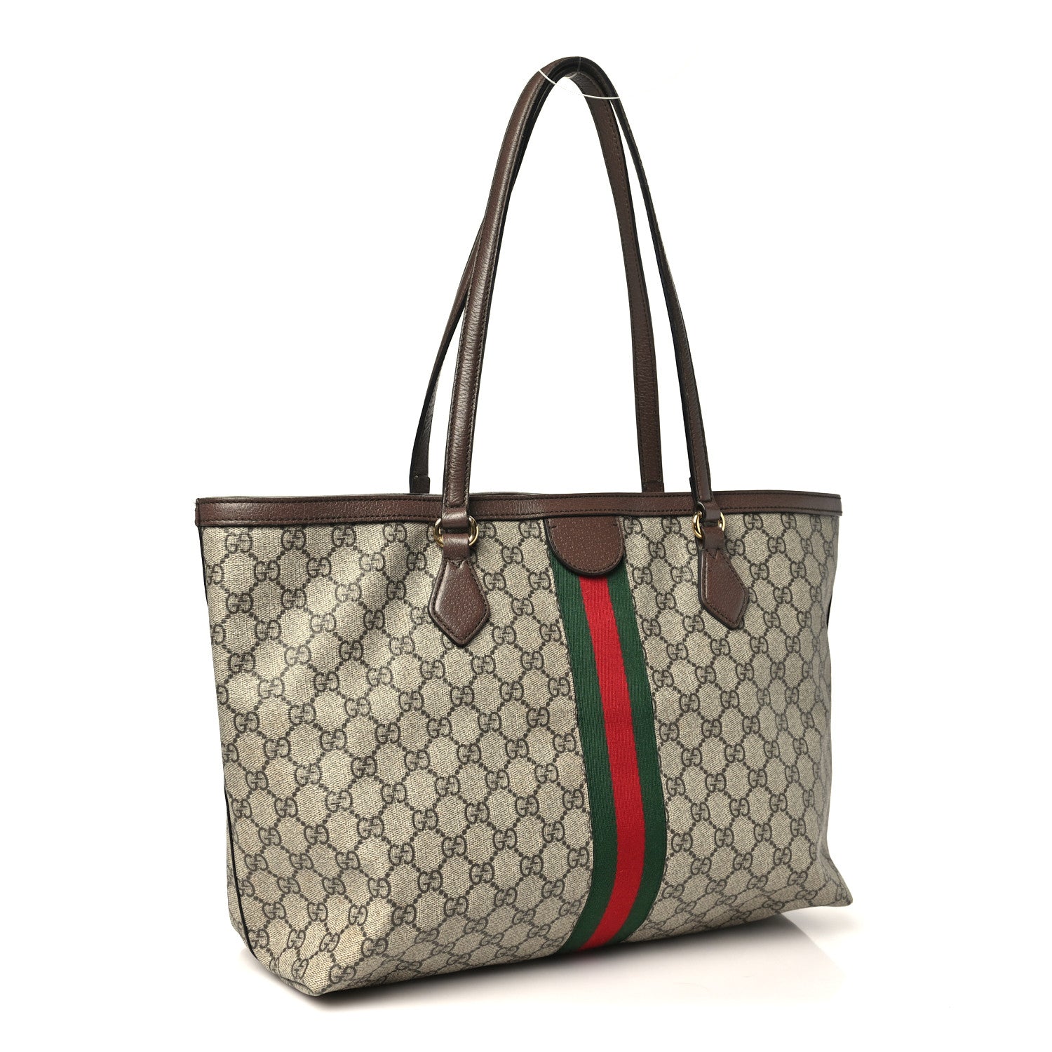 Gucci GG Supreme Monogram Textured Calfskin Web Medium Ophidia Shopping Tote Beige Ebony New Acero 3 of 10
