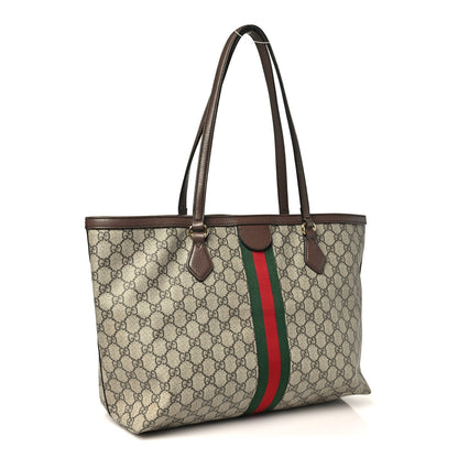 Gucci GG Supreme Monogram Textured Calfskin Web Medium Ophidia Shopping Tote Beige Ebony New Acero 3 of 10