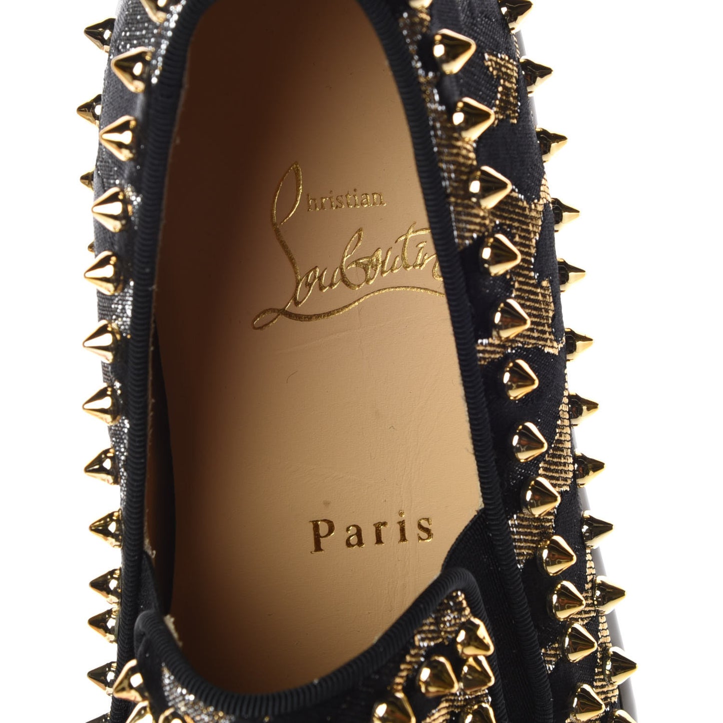 Metallic Lurex Studded Feline Womens Pik Boat Flats 37.5 Black Gold
