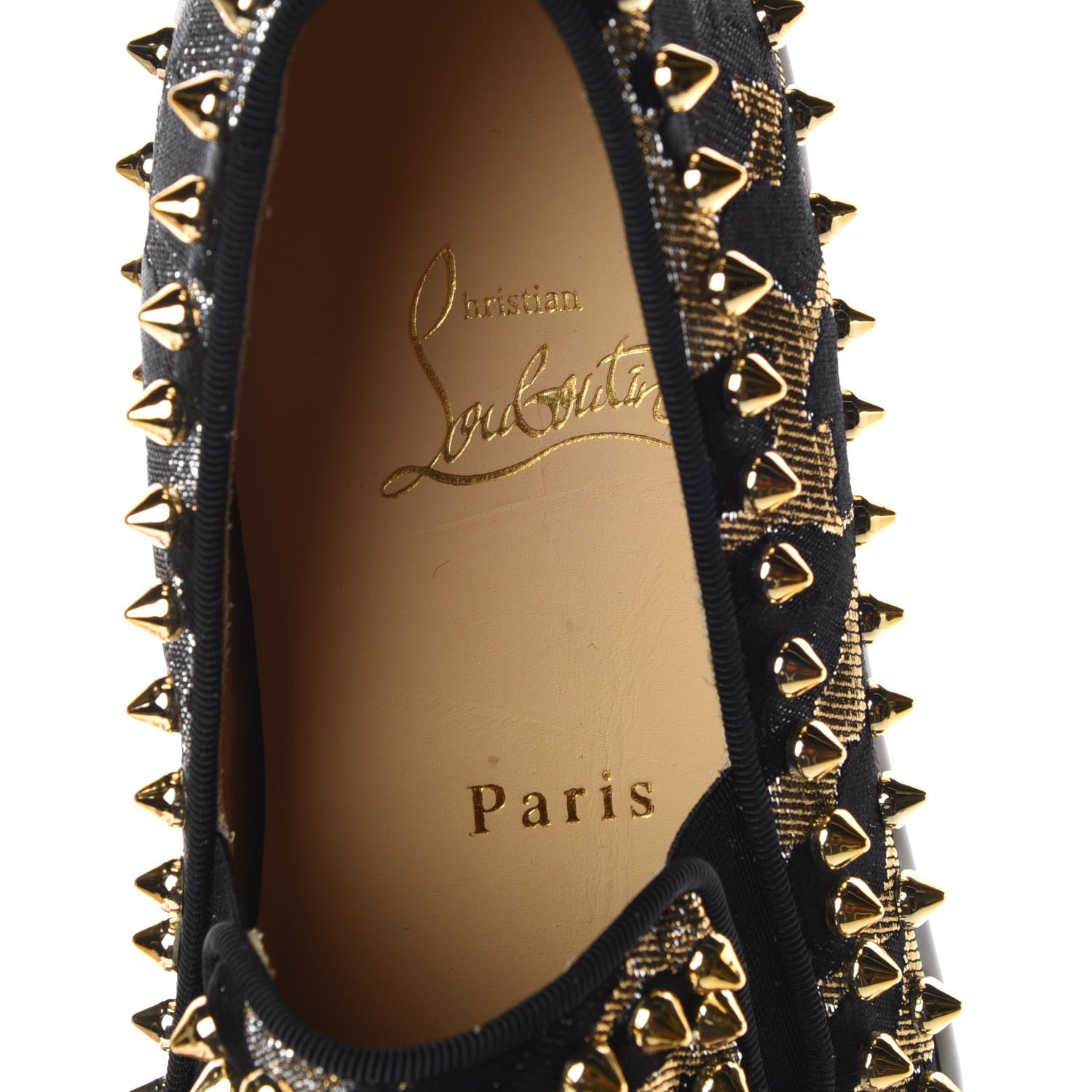 Christian Louboutin Metallic Lurex Studded Feline Womens Pik Boat Flats 37.5 Black Gold 9 of 10