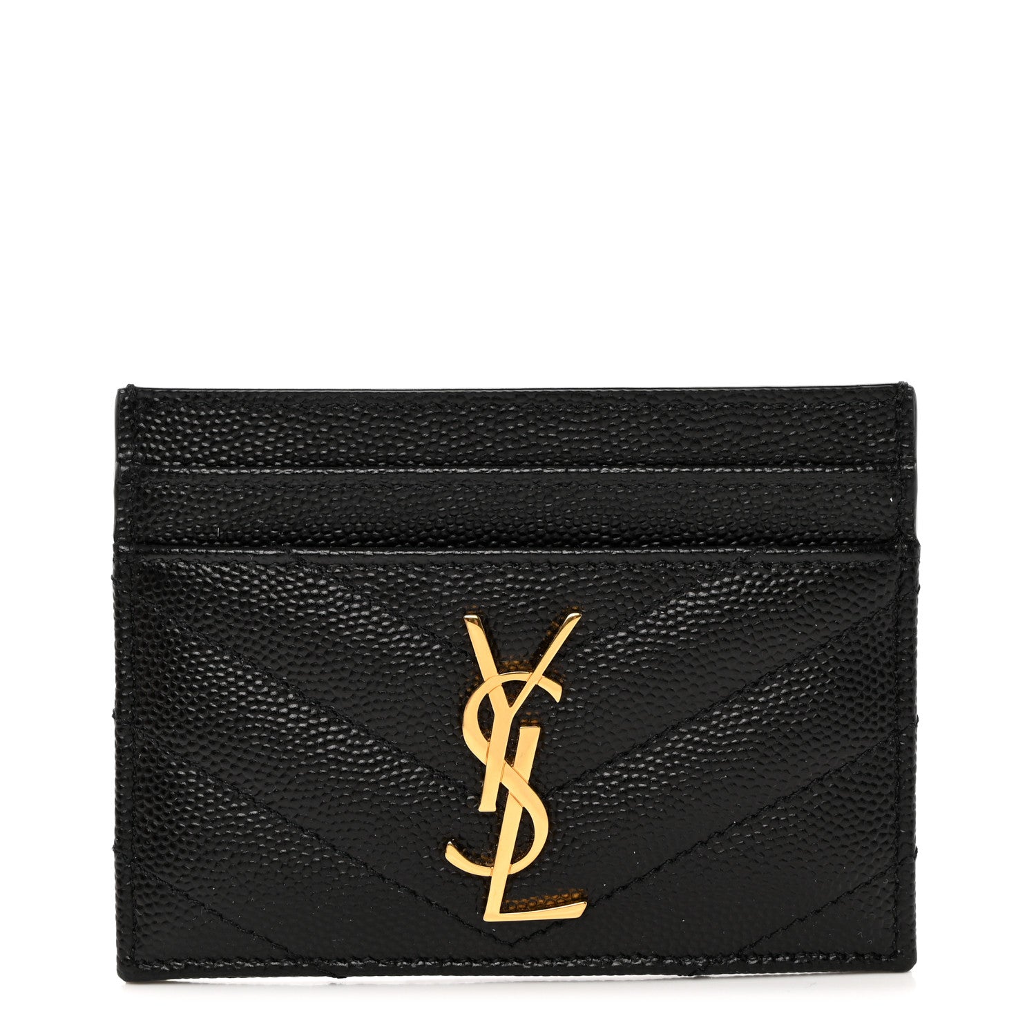 Saint Laurent Grain De Poudre Matelasse Chevron Monogram Credit Card Case Black 1 of 8