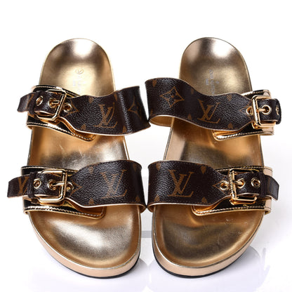 Louis Vuitton Patent Calfskin Monogram Bom Dia Mule Sandals 39 Gold 6 of 10