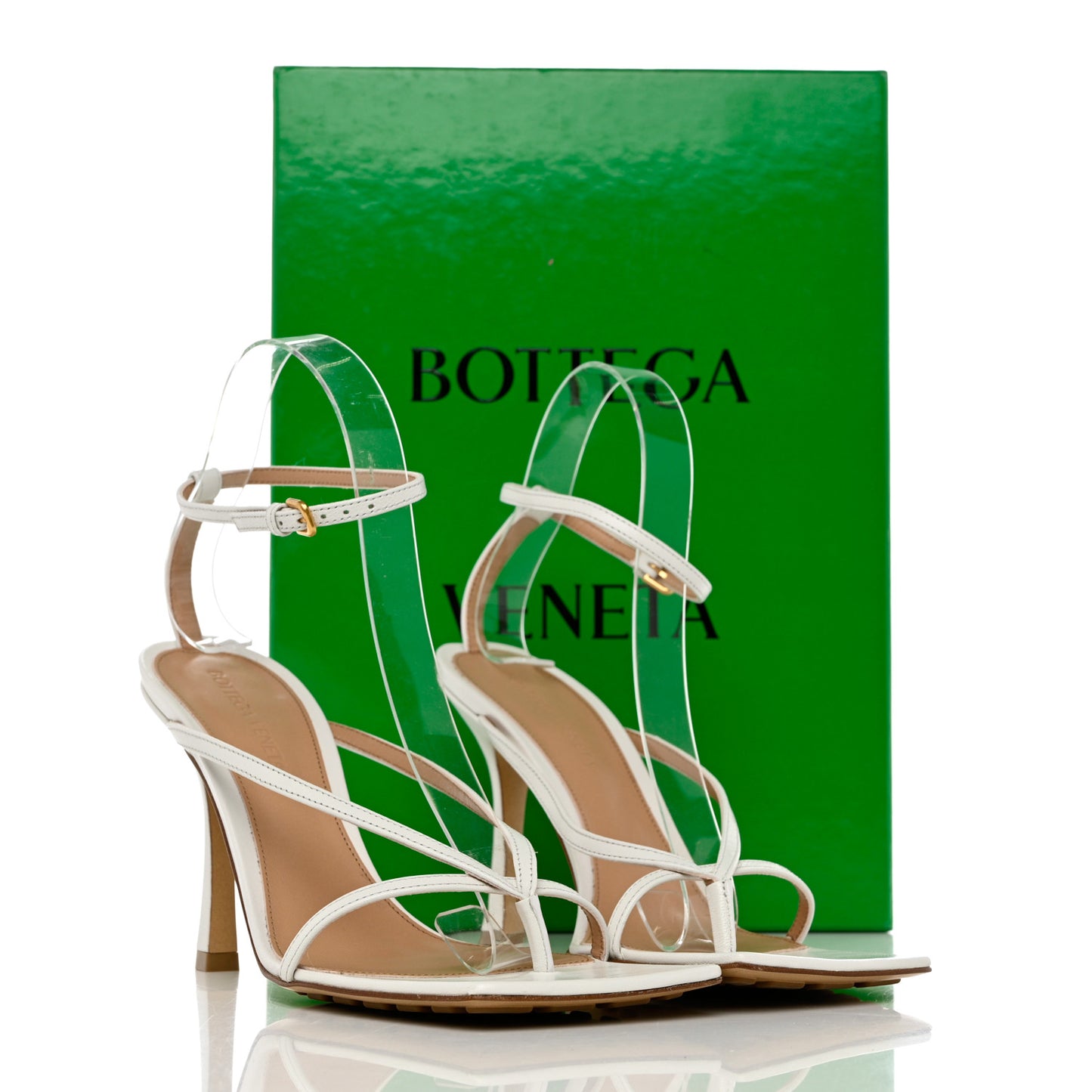 Lambskin Stretch Multi Strap 90mm Sandals 38.5 Optic White