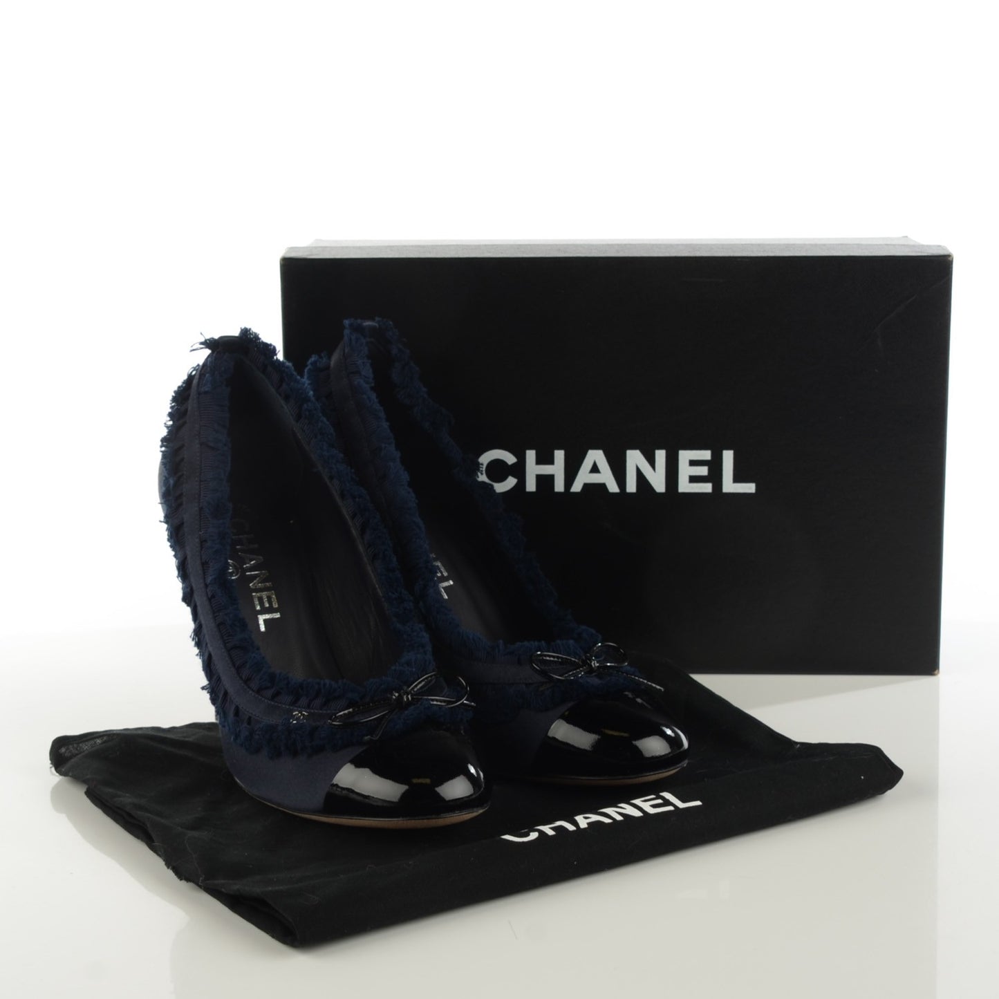 Patent Calfskin Satin Cap Toe Pumps 37.5 Navy Black