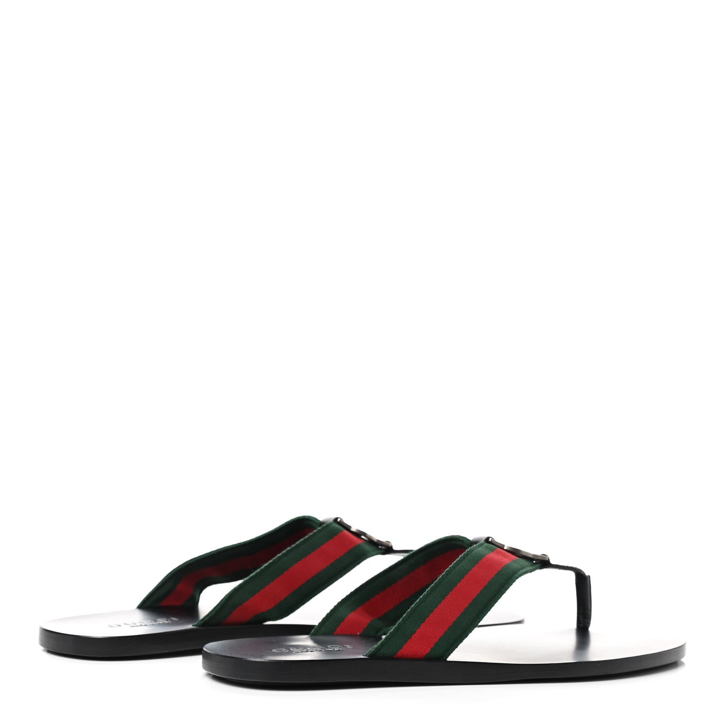 Gucci Nylon Calfskin Web Mens Thong Sandals 9 Green Red Black 4 of 7