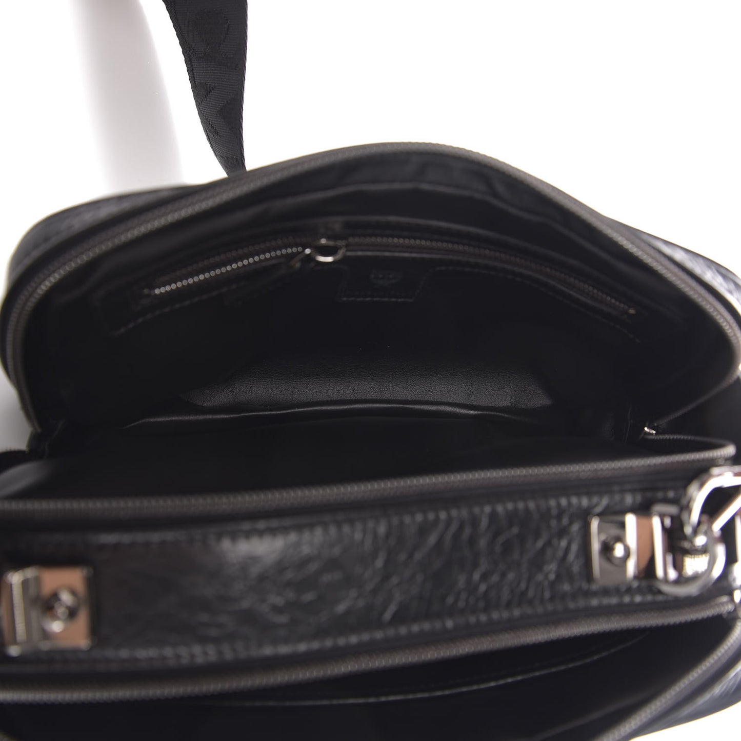 Crushed Calfskin Logo Crossbody Bag Black