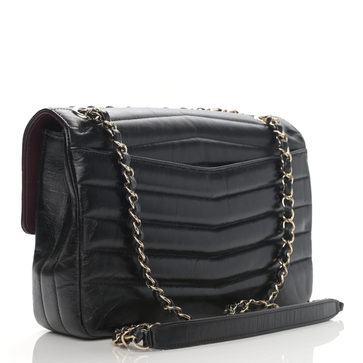 Shiny Lambskin Chevron Quilted Miroir Black