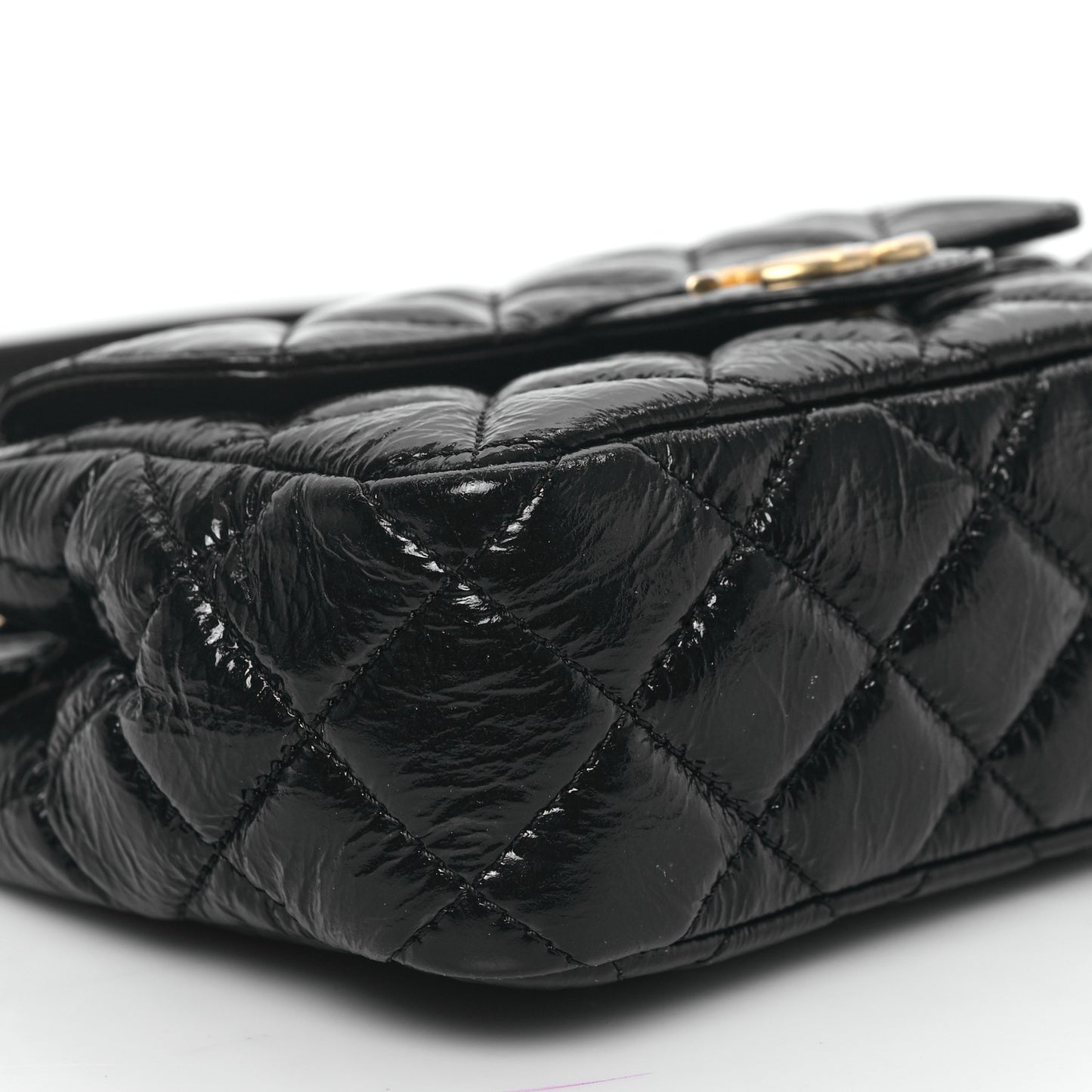 Shiny Crumpled Calfskin Quilted Small Wavy CC Hobo Black