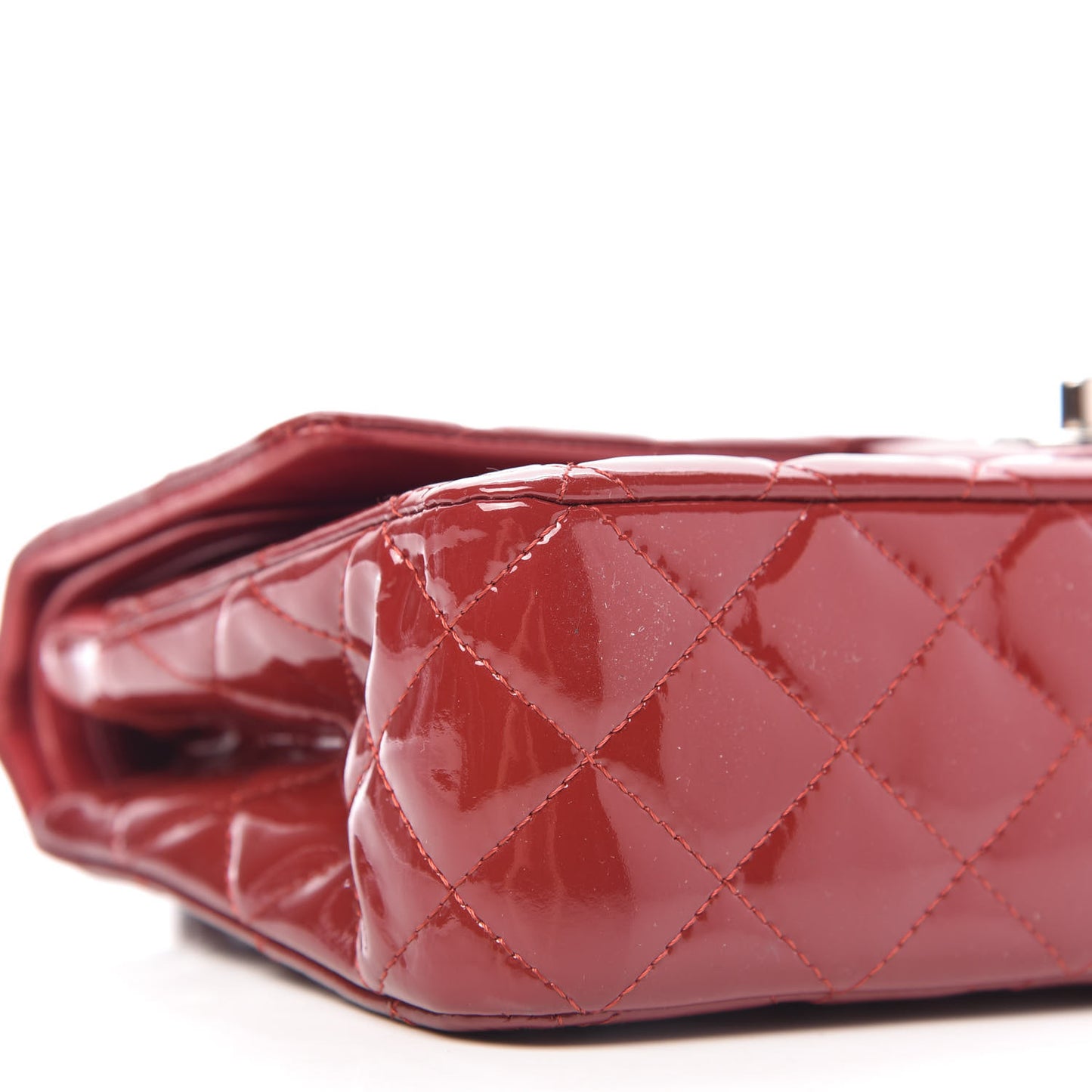 Patent Calfskin Quilted Medium Double Flap Dark Red
