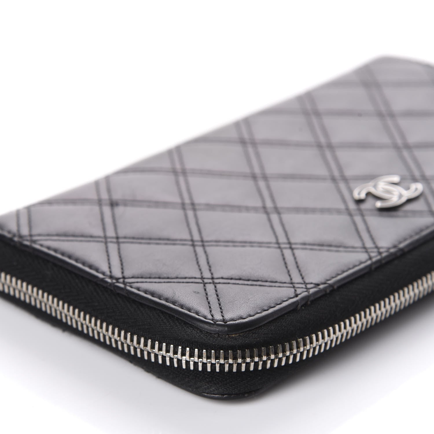 Chanel Lambskin Double Stitch Quilted Large Gusset Zip Around Wallet Black 8 of 19