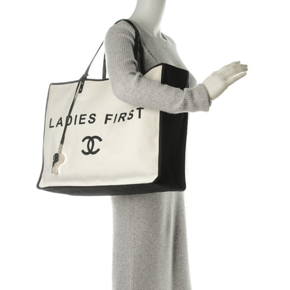 Chanel Canvas Calfskin Large Let's Demonstrate Tote White Black 2 of 6