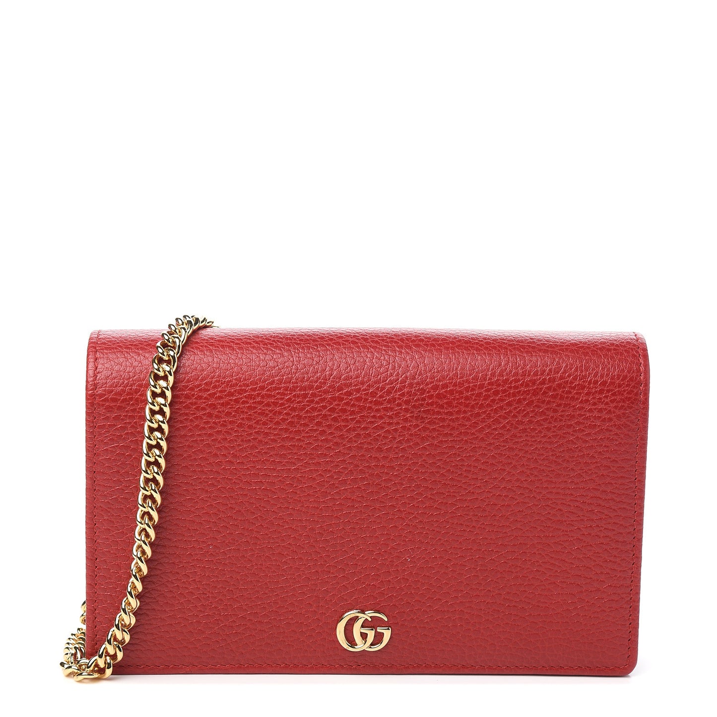 Dollar Calfskin Mini GG Marmont Chain Wallet Hibiscus Red