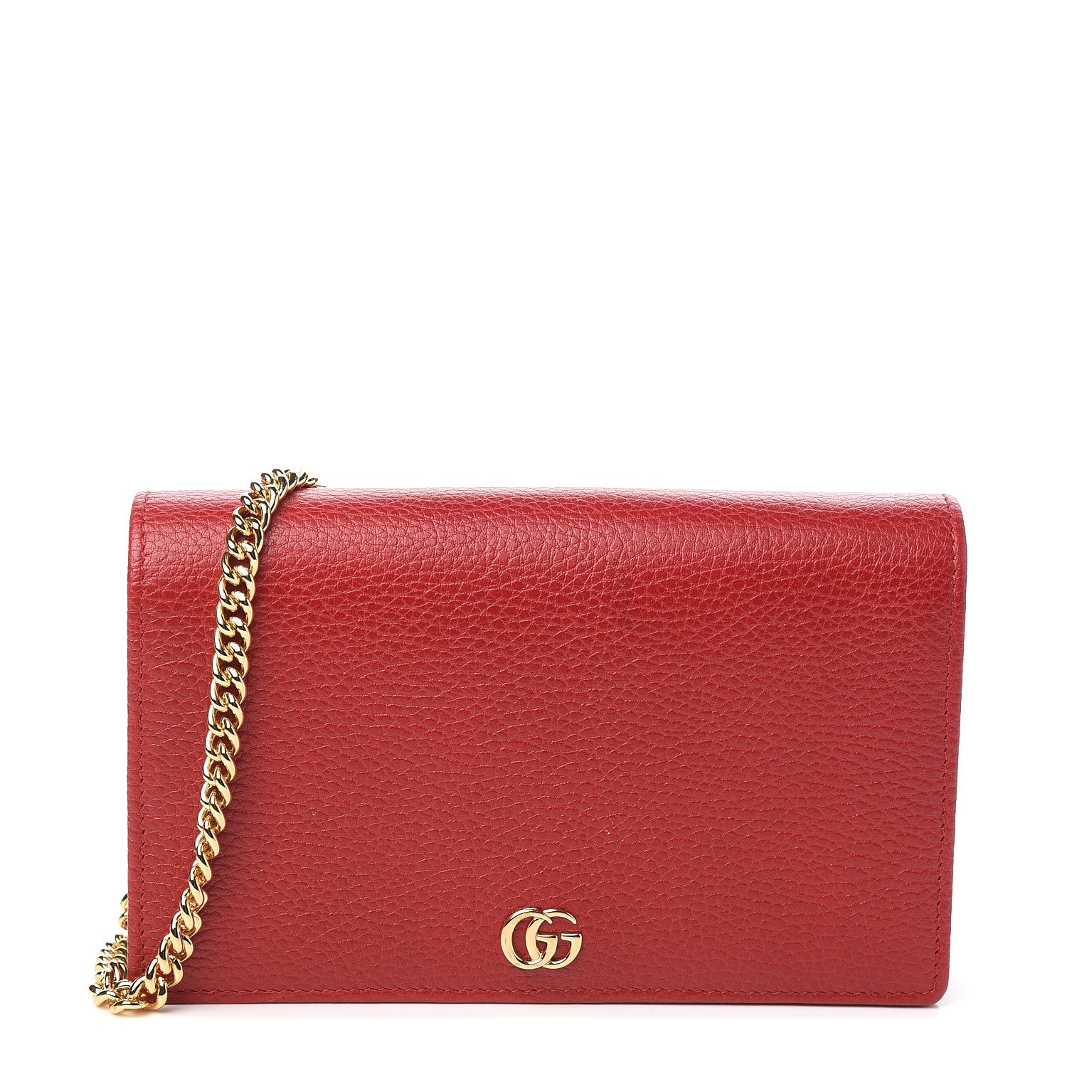 Gucci Dollar Calfskin Mini GG Marmont Chain Wallet Hibiscus Red 1 of 10