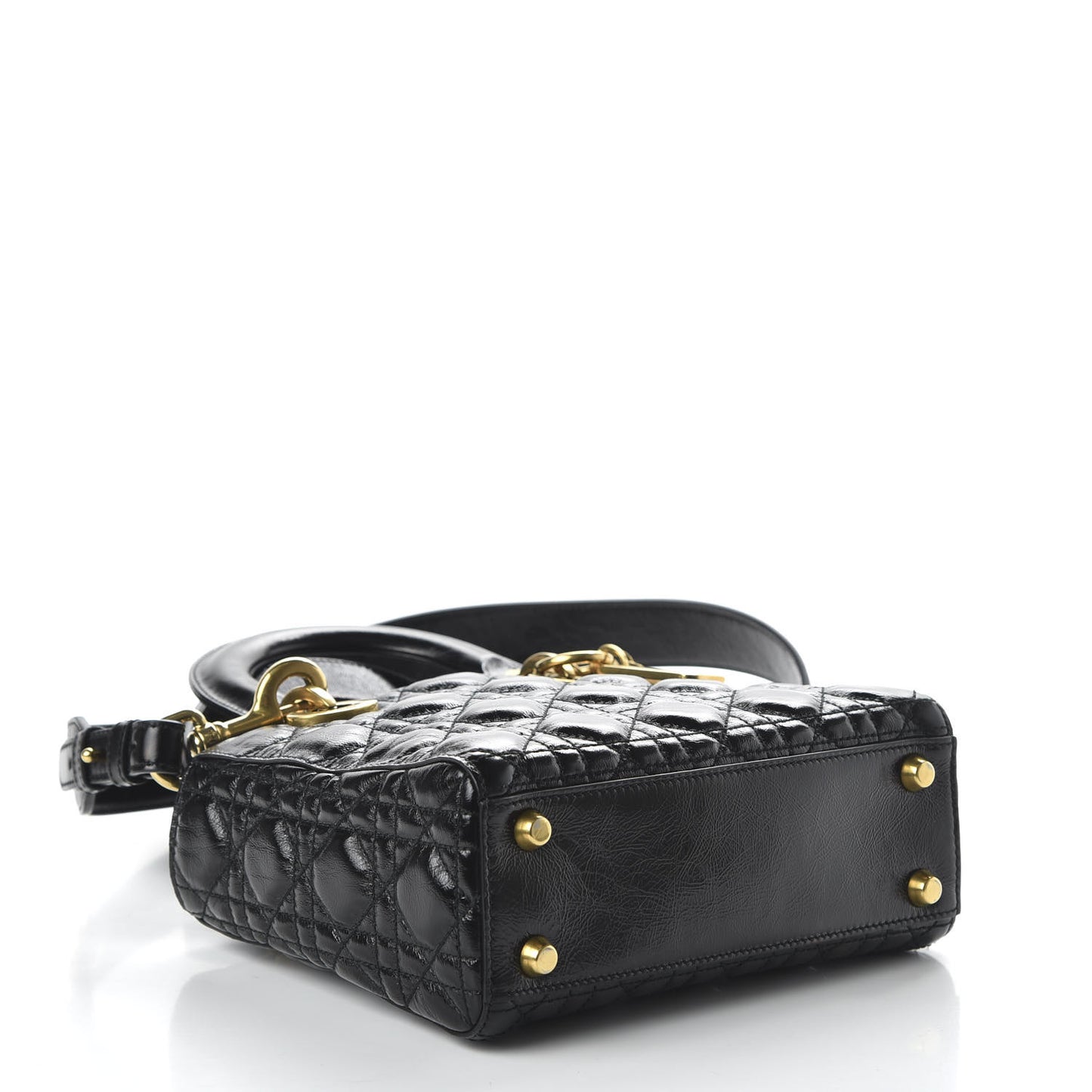 Crinkled Patent Cannage Small Lucky Badges My Lady Dior Black