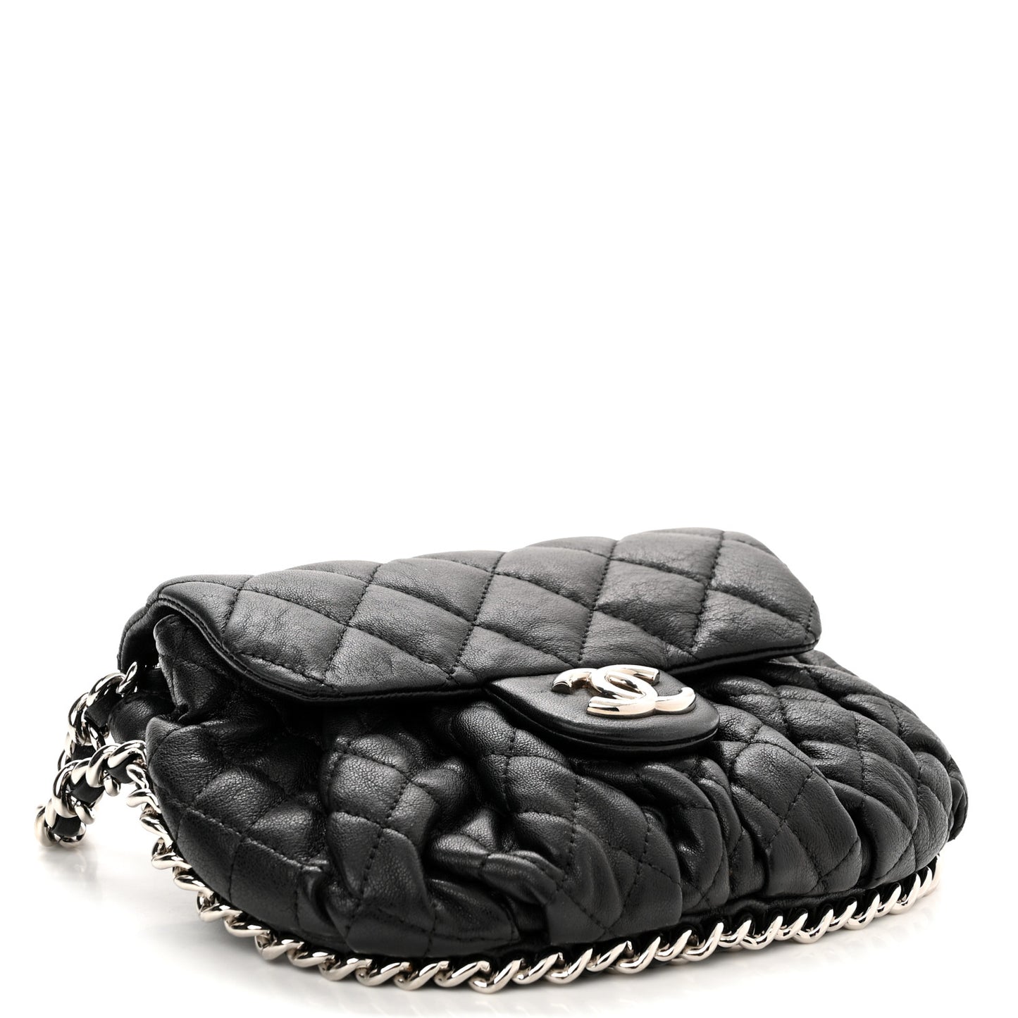 Washed Lambskin Quilted Mini Chain Around Messenger Black