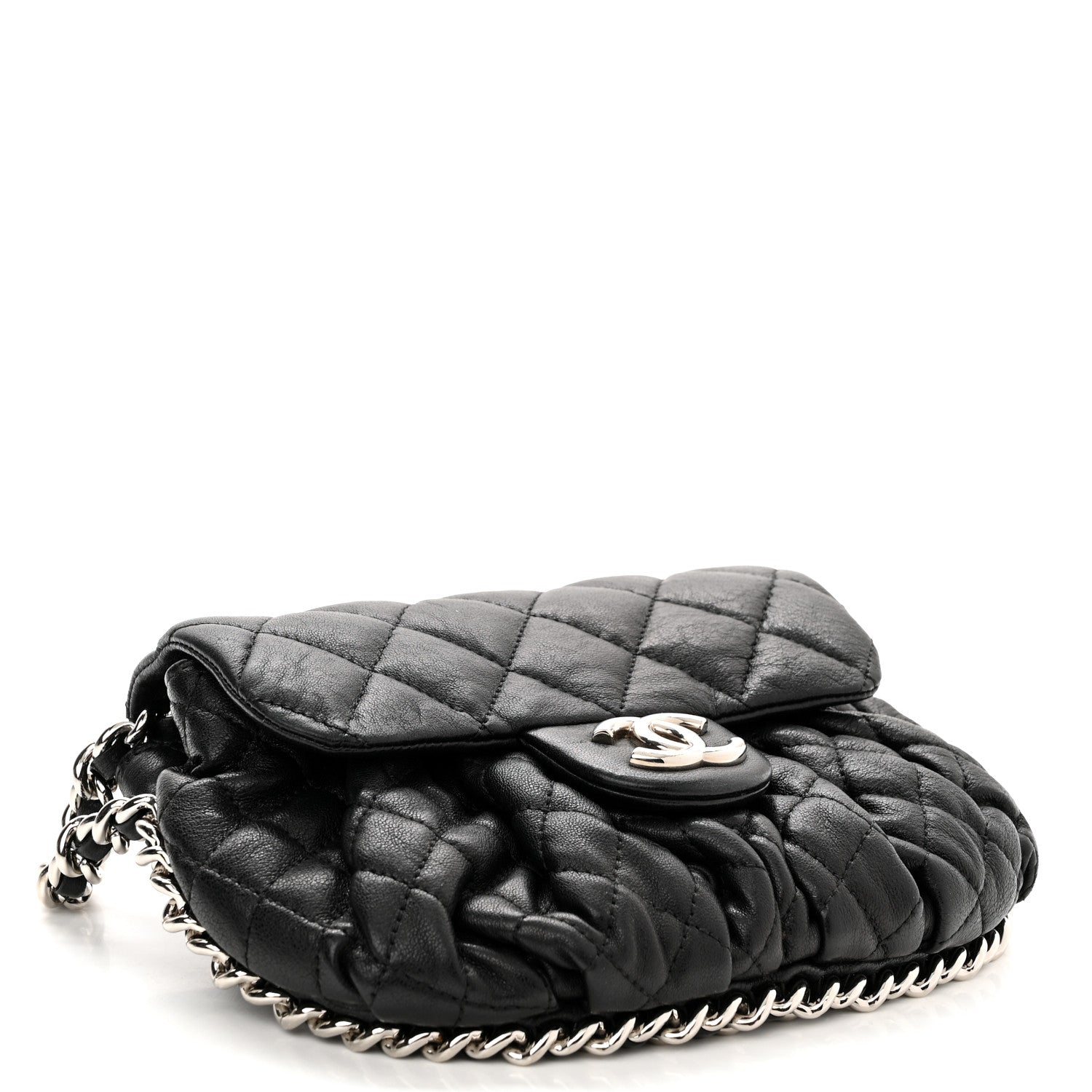 Chanel Washed Lambskin Quilted Mini Chain Around Messenger Black 4 of 13