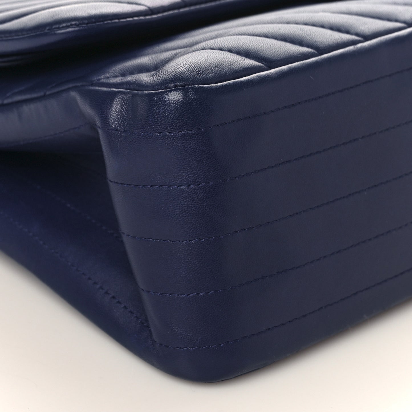 Lambskin Chevron Quilted Jumbo Double Flap Navy Blue