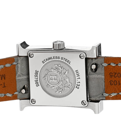 Hermes Stainless Steel Alligator Diamond Bezel Mother of Pearl 17.2mm Heure H Hour Quartz Watch Gris Perle 4 of 5