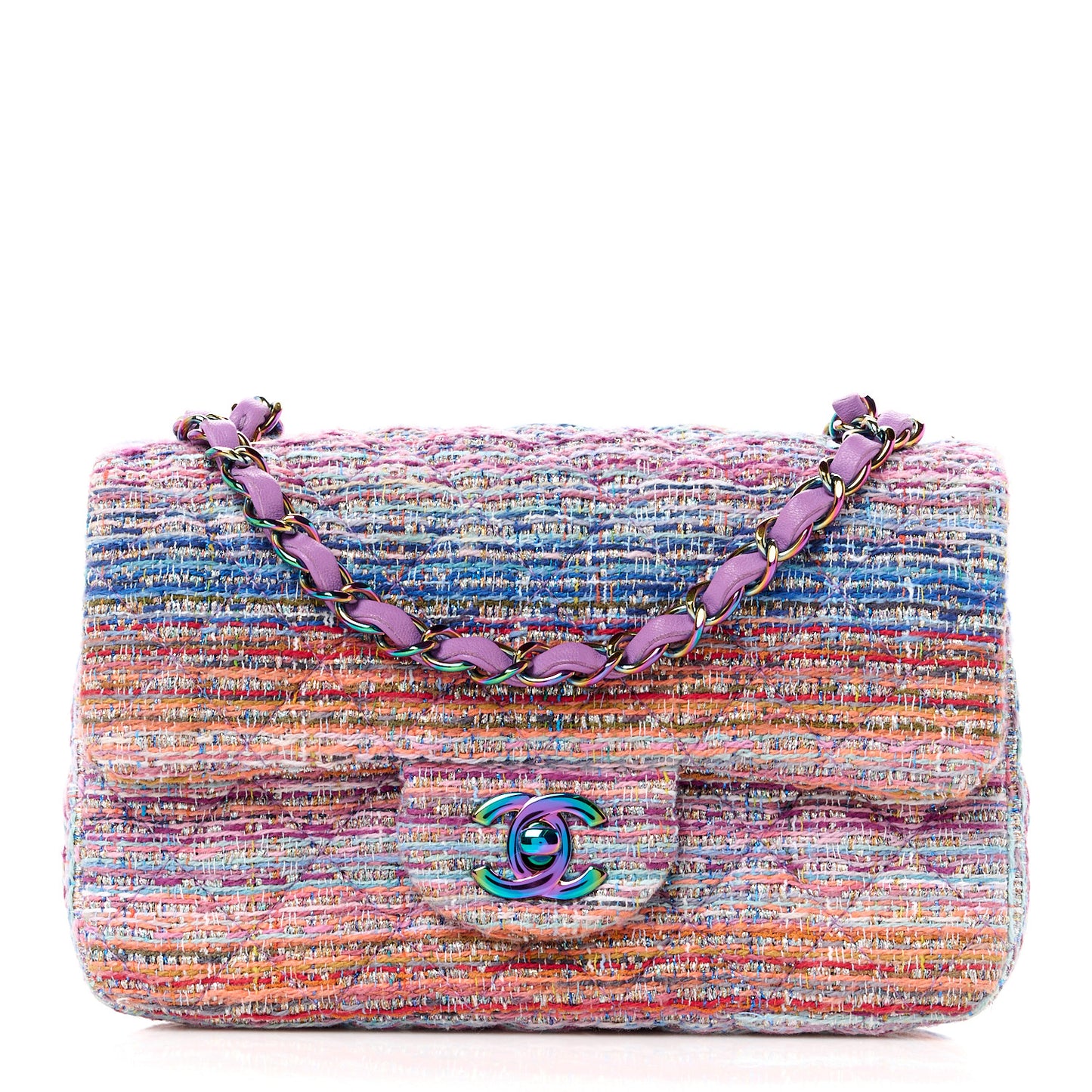 Tweed Quilted Mini Rectangular Flap Blue Pink Orange