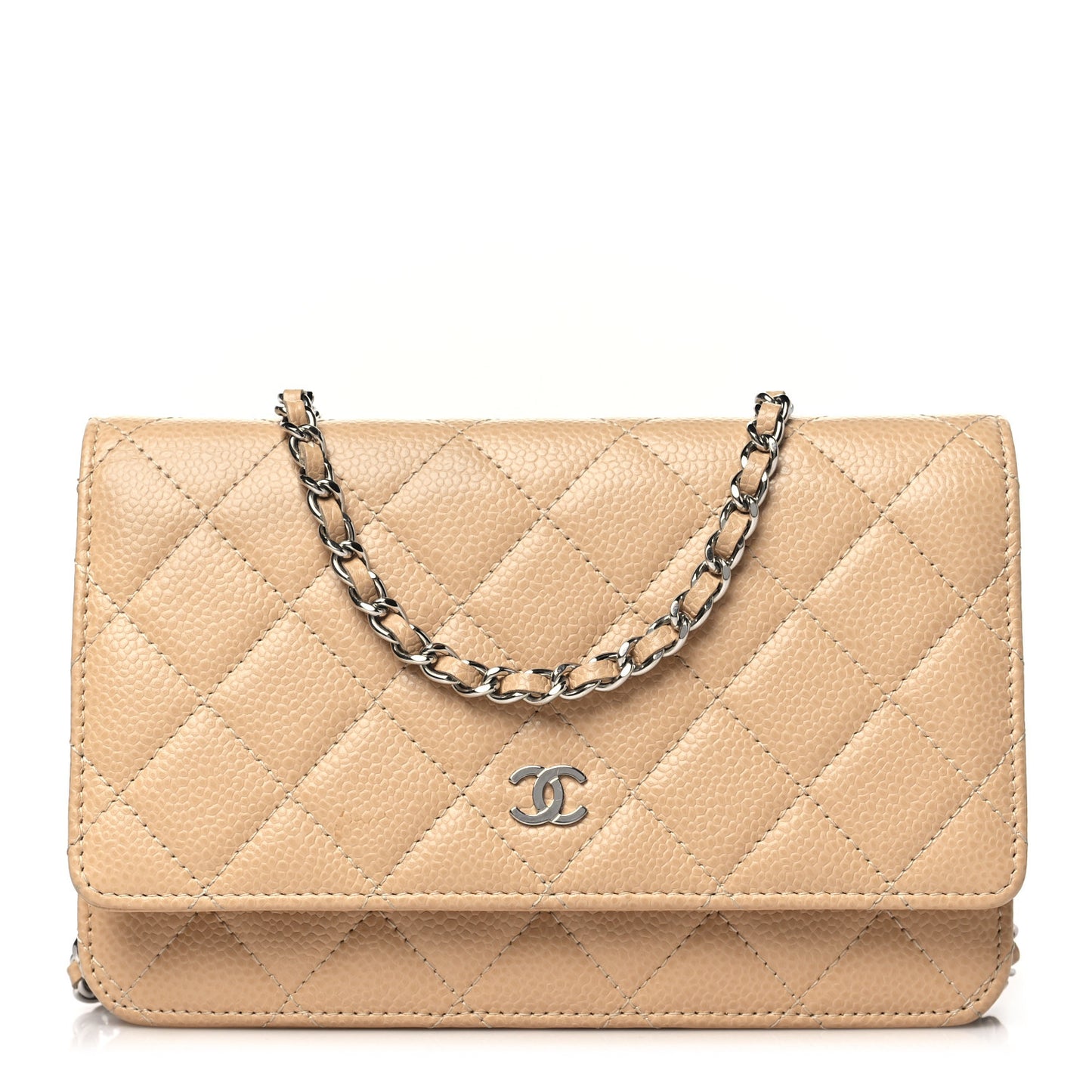 Caviar Quilted Wallet on Chain WOC Beige