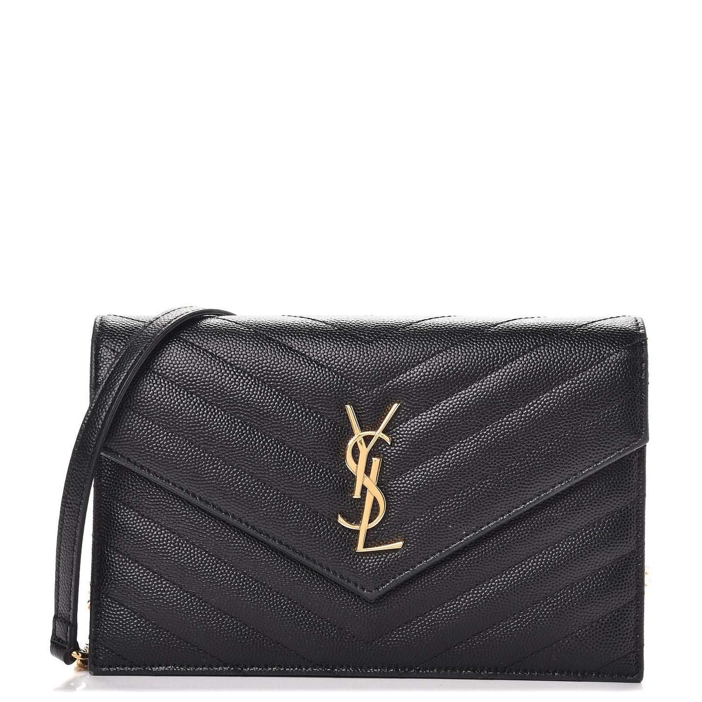 Grain De Poudre Matelasse Chevron Monogram Envelope Chain Wallet Black