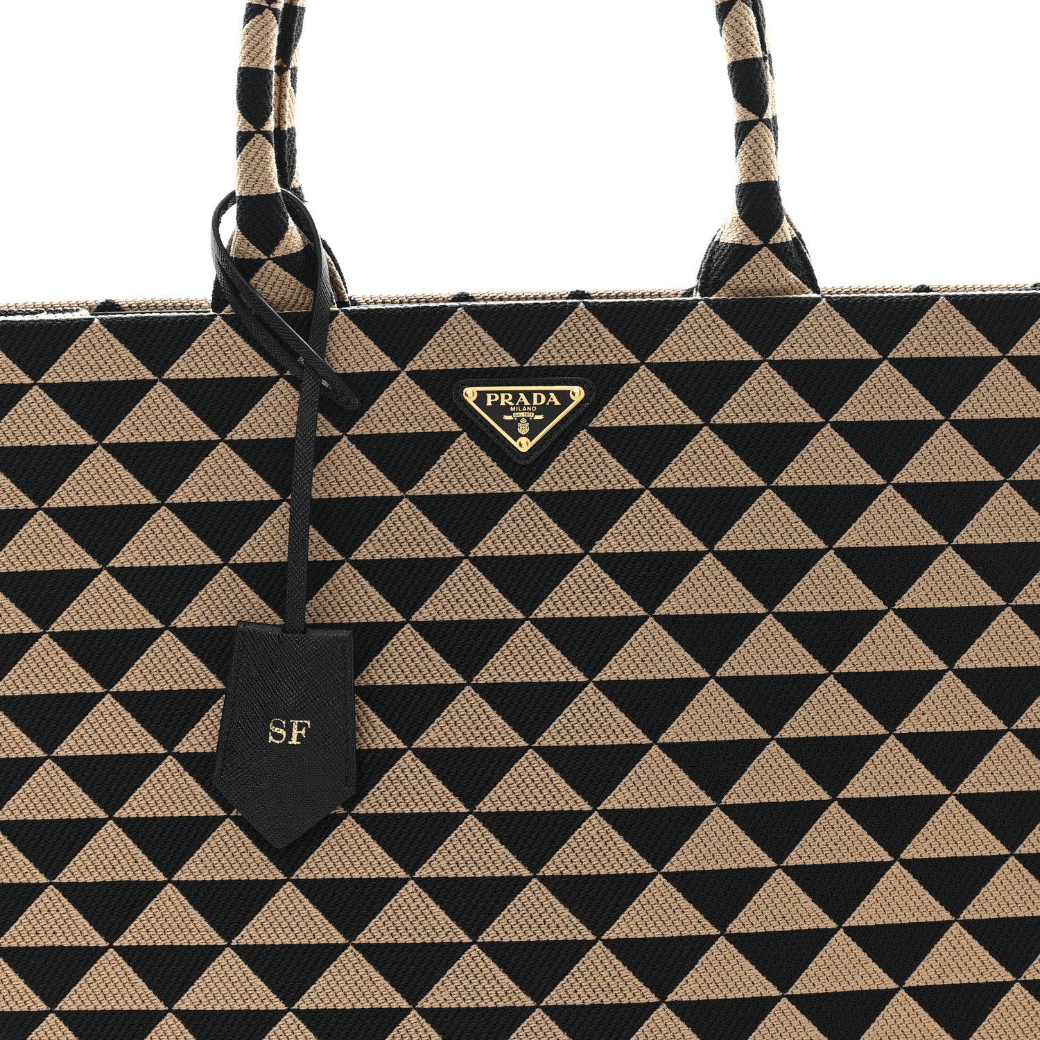 Prada Jacquard Saffiano Triangolo Symbole Embroidered Large Tote Black Corda 7 of 10