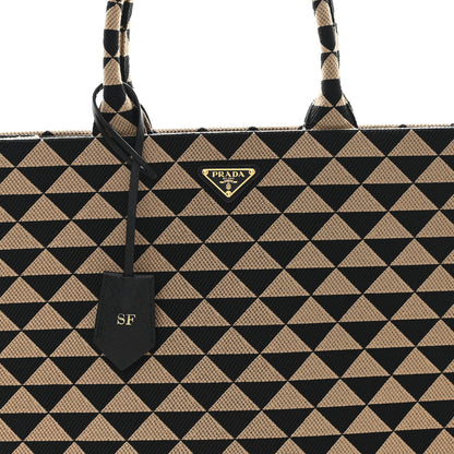 Prada Jacquard Saffiano Triangolo Symbole Embroidered Large Tote Black Corda 7 of 10
